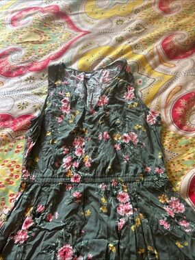 Old Navy Olive Green Floral Maxi Dress with Pink & Yellow Blooms